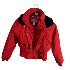 VTG  Ossi Skiwear Faux Fur Collar Snow Jacket Youth Size L (14-16) Red Black